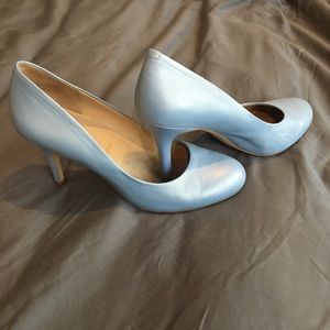 Baby blue leather heels